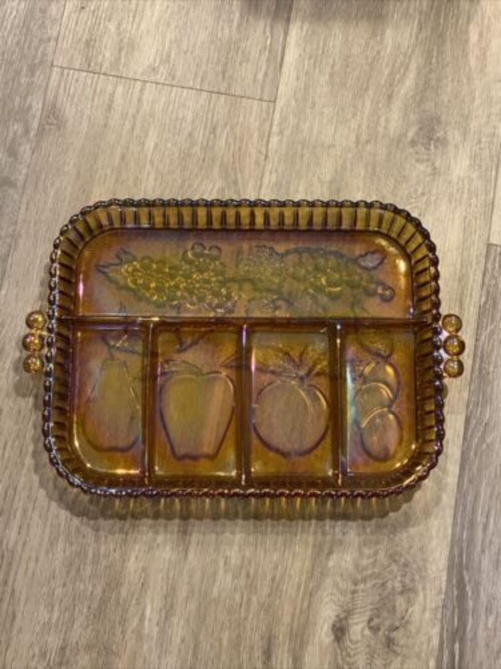 Amber Glass Divided Serving Tray Dish 12”X 8 1/2” 5 Separations Carnival